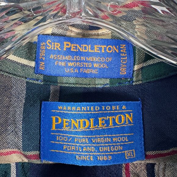 Sir Pendleton Shirt Mens XL Blue Plaid Flawed Sleeves Shrunk And Has 2 Holes - Picture 6 of 10